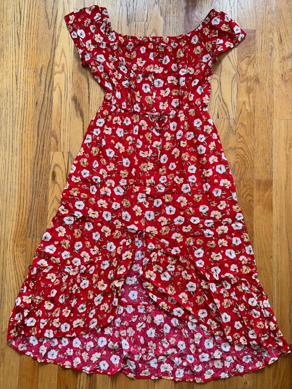 Indigo Rose Chic Red Floral Off-Shoulder Dress - Picture 2 of 9